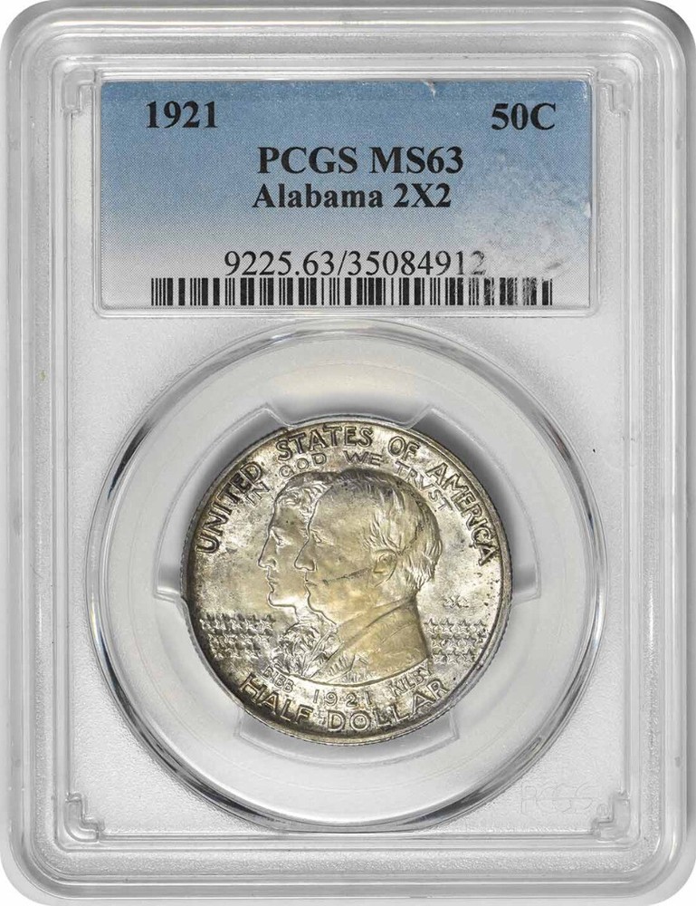 Alabama 2x2 Commemorative Silver Half Dollar 1921 MS63 PCGS