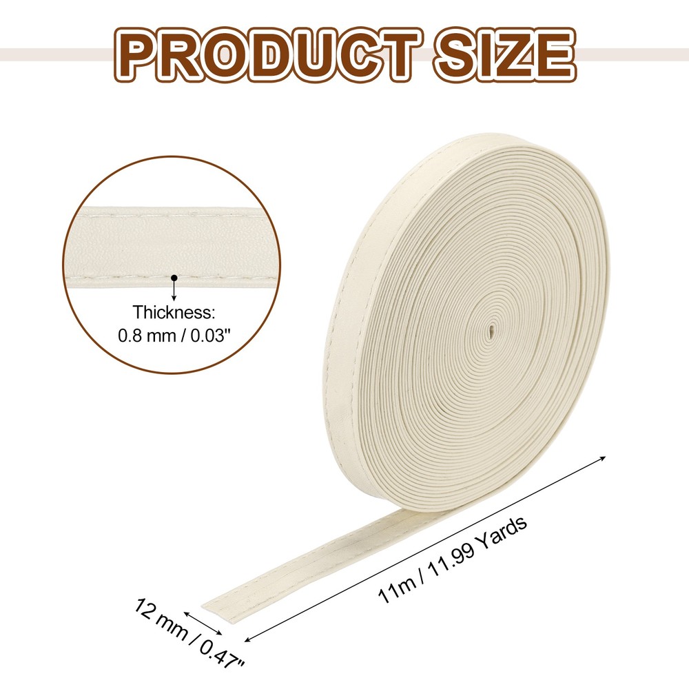 11Yard/10m Double Sided PU Leather Strap, 0.47" Wide Flat Strips, Beige