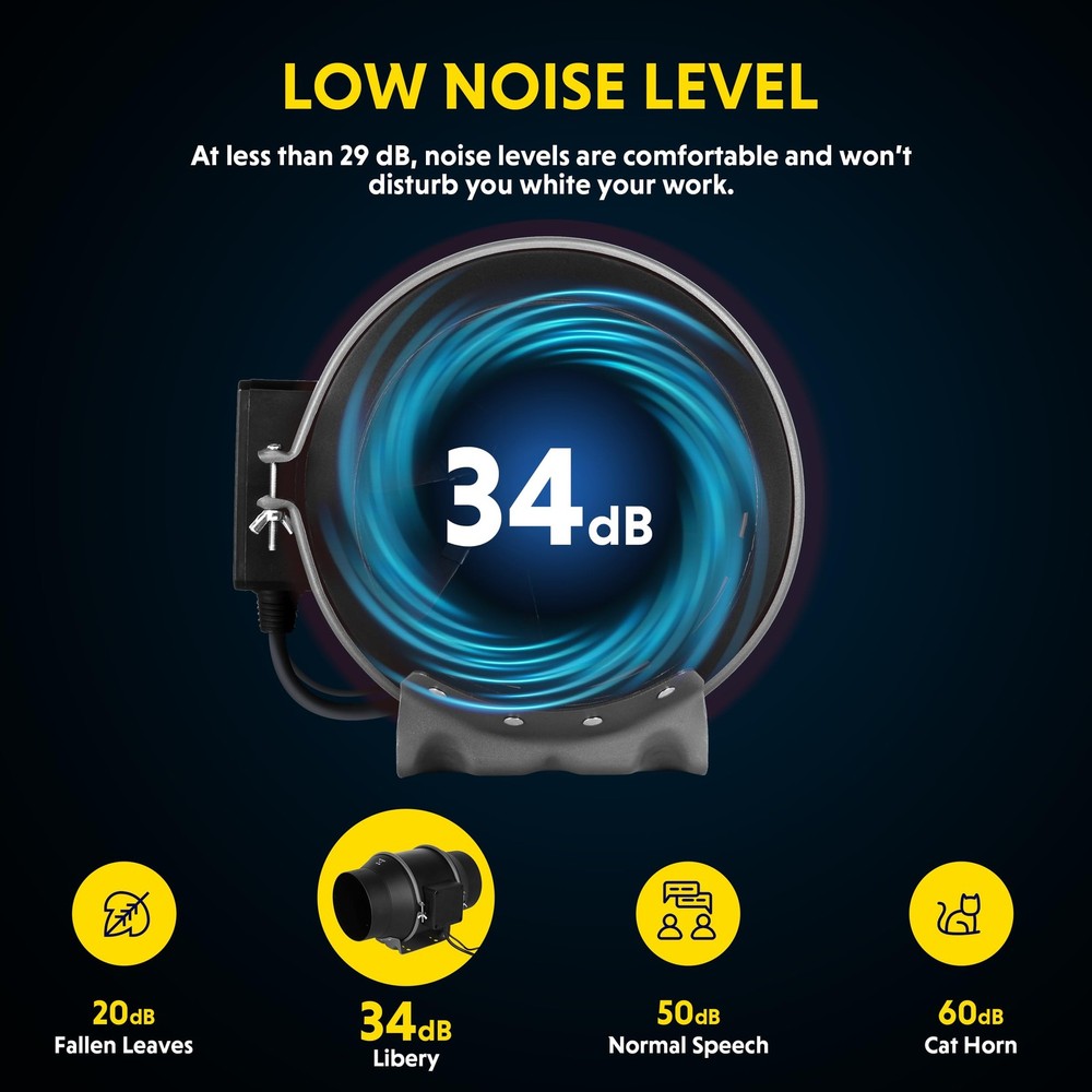 6” Inline Duct Fan, 405 CFM, 10-Speed Controller - Compact Ventilation Solution