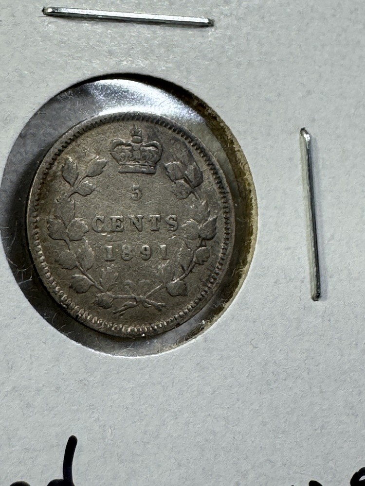 1891 Canada 5 Cents Small Silver Coin Cleaned