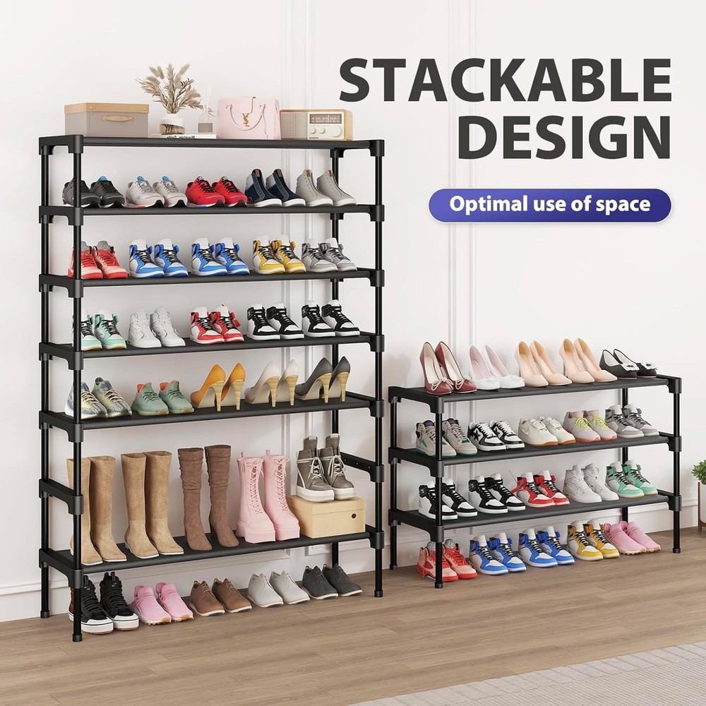 Long Shoe Rack - 3 Tier Shoe Organizer for Closet, Entryway, Garage - Stackable