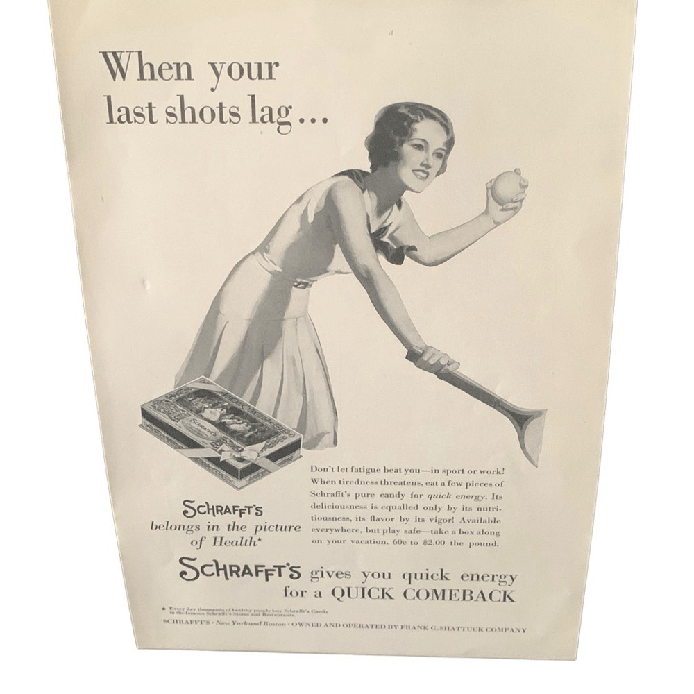 Vintage 1931 Schrafft’s Candy Quick Comeback Ad Advertisement