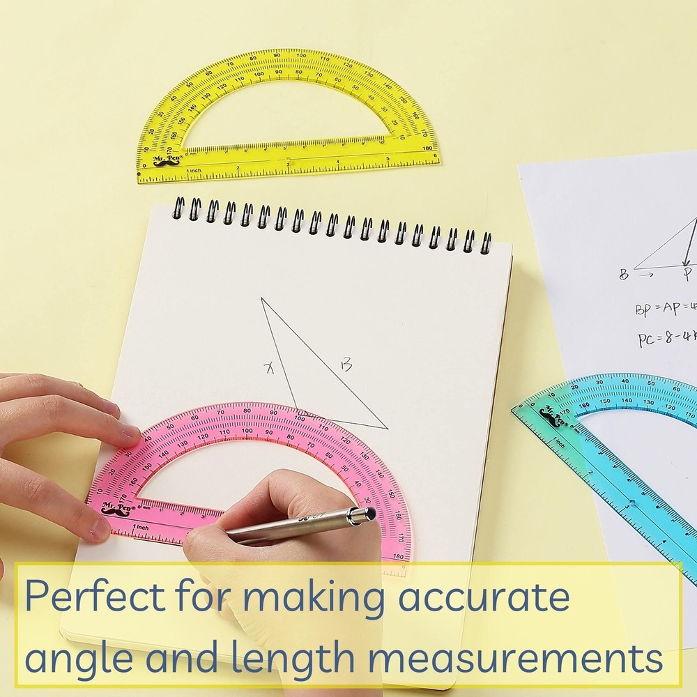3 Pack 6 Inch Plastic Protractors 180 Degrees for Geometry Angle Measurement