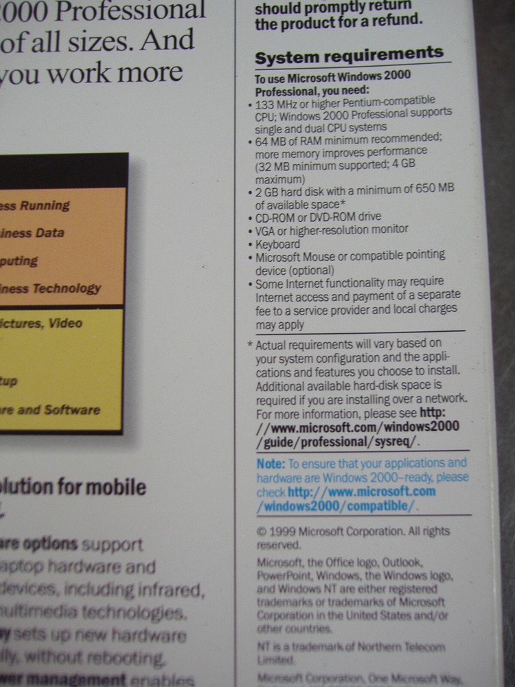 MICROSOFT WINDOWS 2000 PROFESSIONAL FULL OPERATING SYSTEM MS WIN PRO=SEALED BOX=