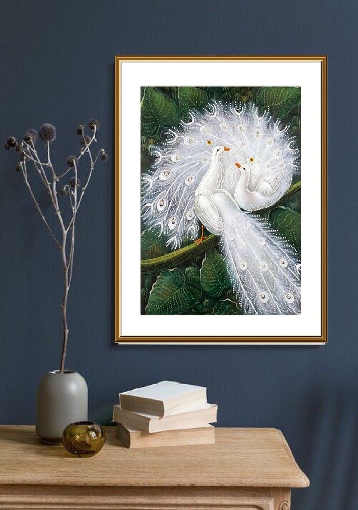 Bead embroidery kit needlepoint DIY Beadwork stitching Two white peacock Beading