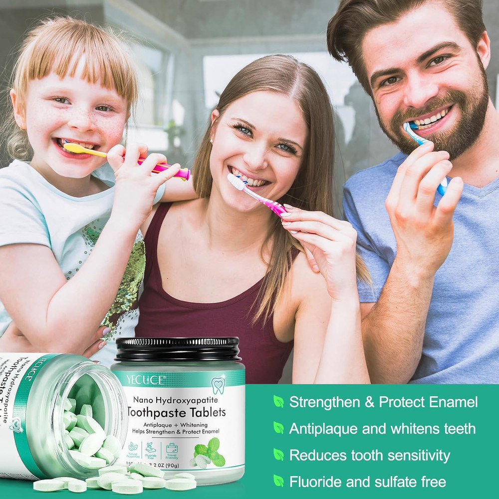 Toothpaste Tablets,150 Nano Hydroxyapatite Toothpaste Tablets, Chewable Xylitol