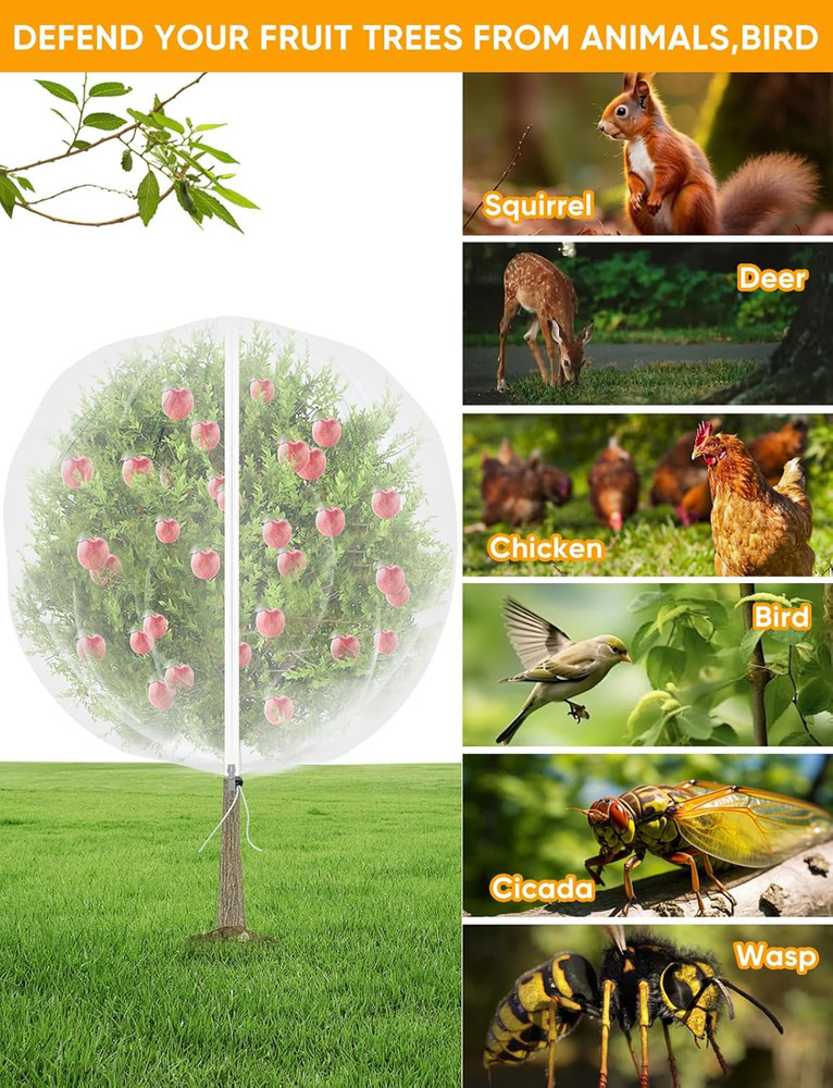 Fruit Tree Netting w/ Zipper & Drawstring 8x5.3ft Bug Bird Protection