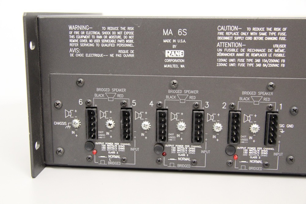 RANE MA 6S Bridgeable Pro Multi-Channel Amplifier