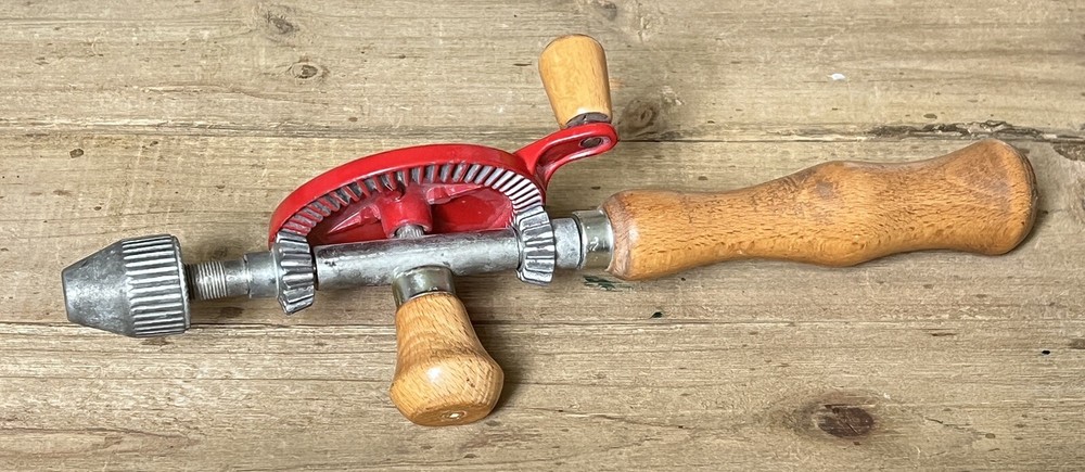 Vintage Egg Beater Style Hand Crank Drill Woodworking Tool