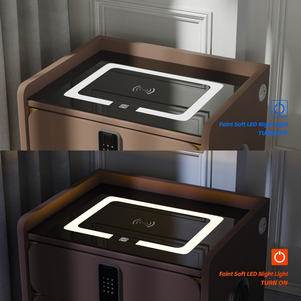 20" Tall Smart nightstand with combination lock &Bluetooth player(Light coffee)