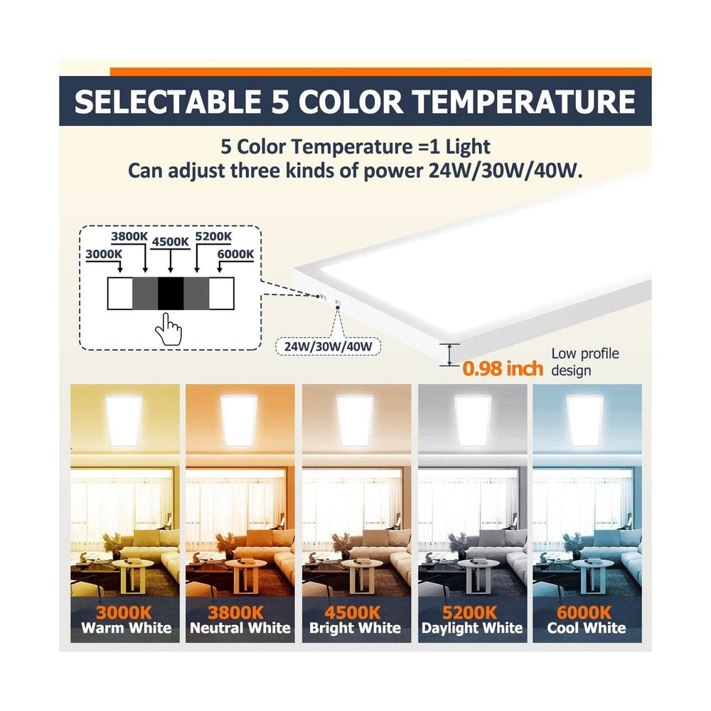1x4 Led Flat Panel Light Surface Mount Ceiling Light, 5CCT 3000K/3800K/4500K/...