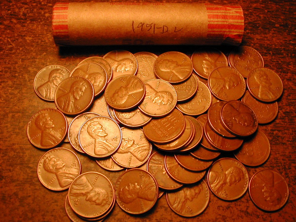 1951-D LINCOLN WHEAT CENT PENNY ROLL, nice condition
