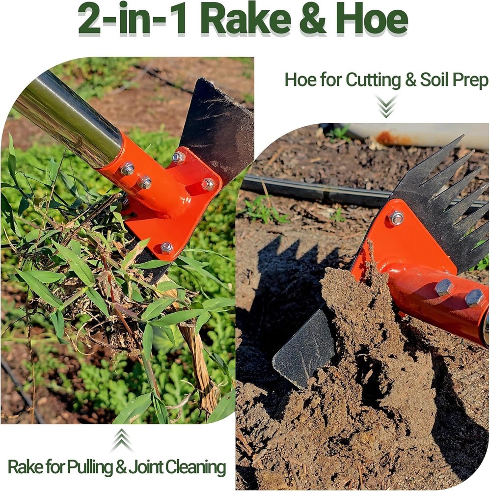 2-in-1 Garden Hoe & Weed Puller Rake 60 Inch Adjustable Long Handle Weeding Tool
