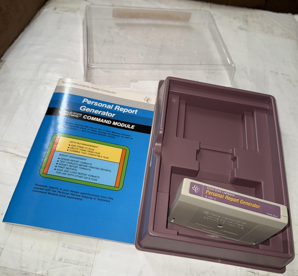 Texas Instruments Personal Report Generator Command Module TI-99/4A w/ Manual
