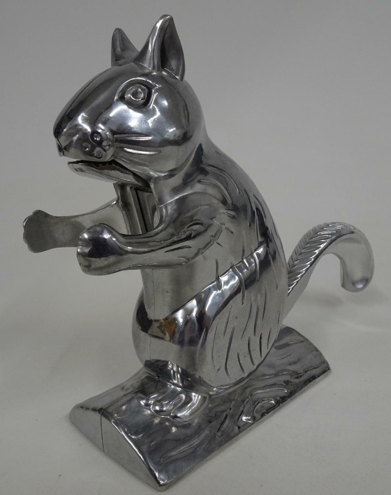 Cast Polished Aluminum 6" Squirrel Nutcracker Modern Retro