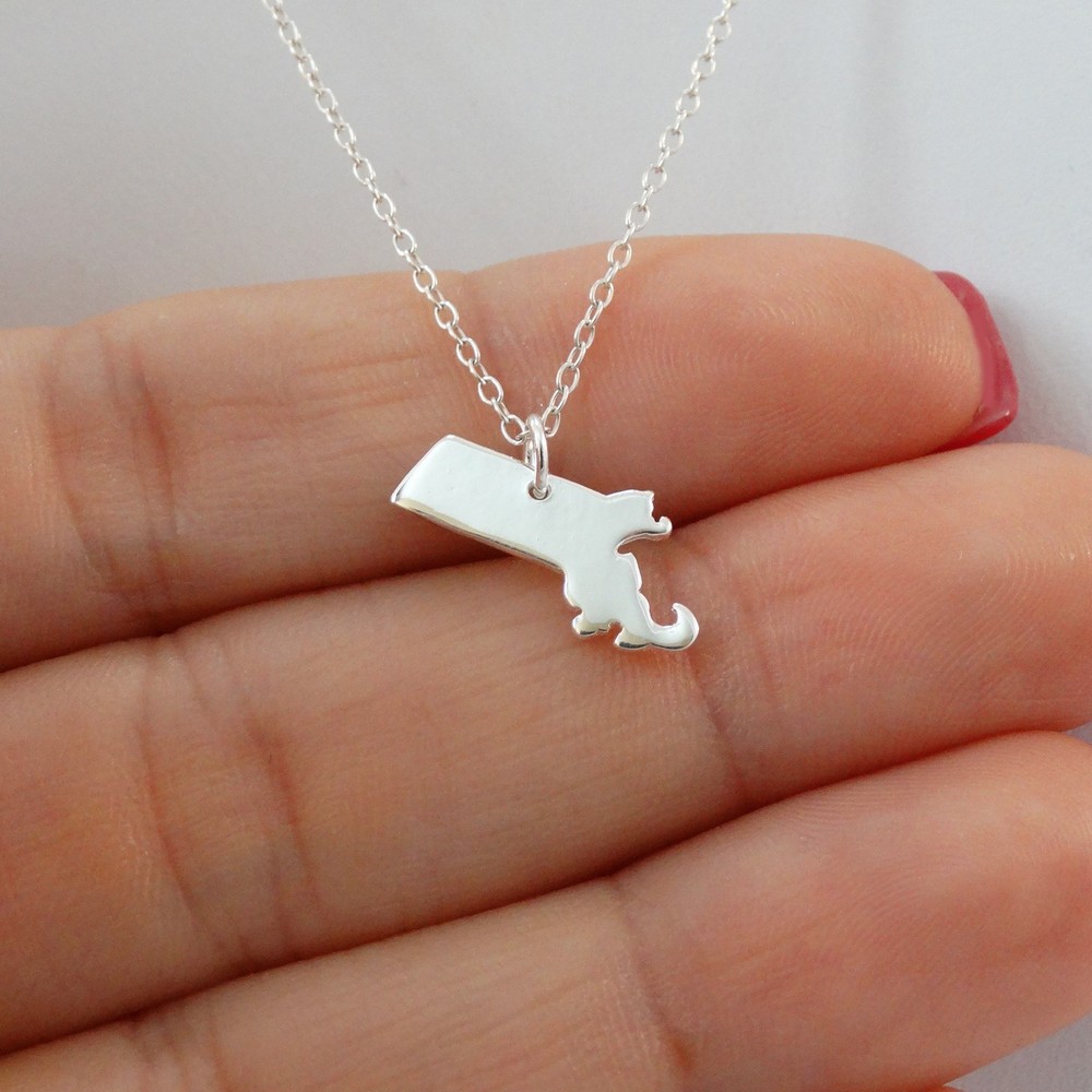 Massachusetts State Charm Necklace - Sterling Silver MA