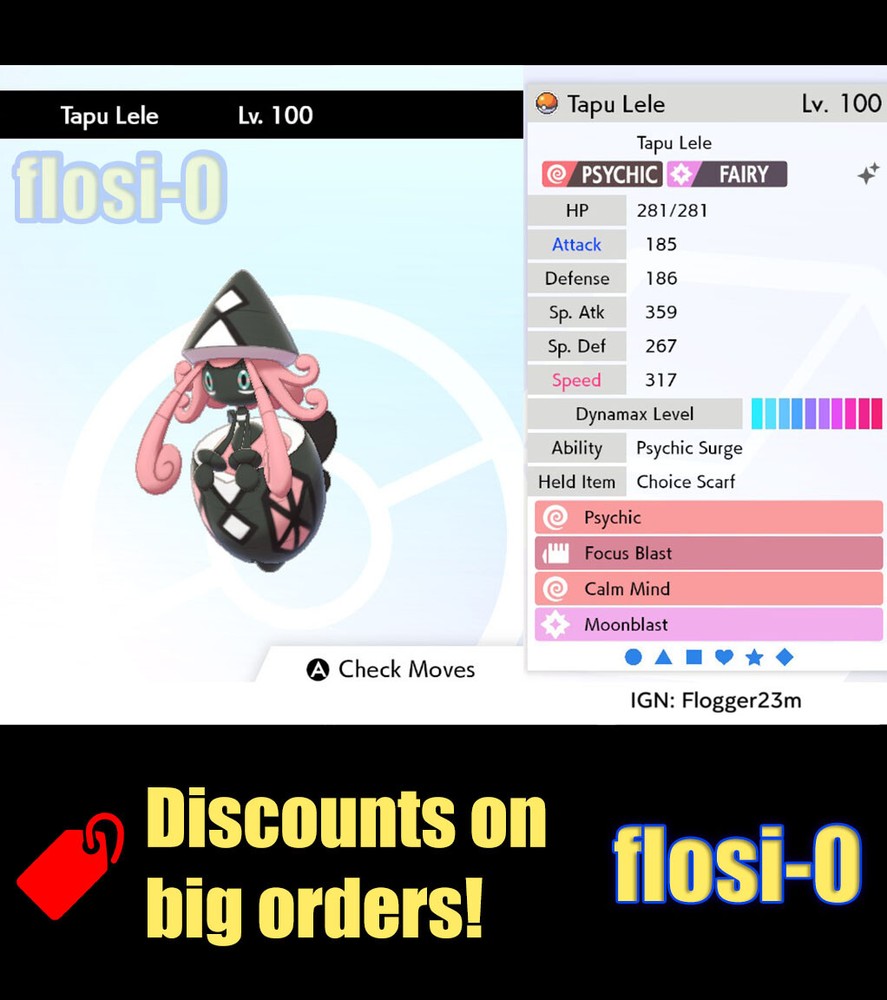 Pokemon Sword and Shield 6IV Shiny Tapu Lele