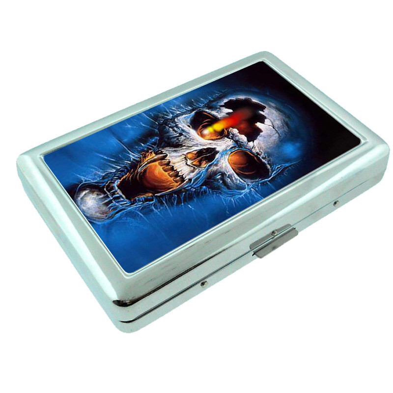 Skull D5 Silver Metal Cigarette Case RFID Protection