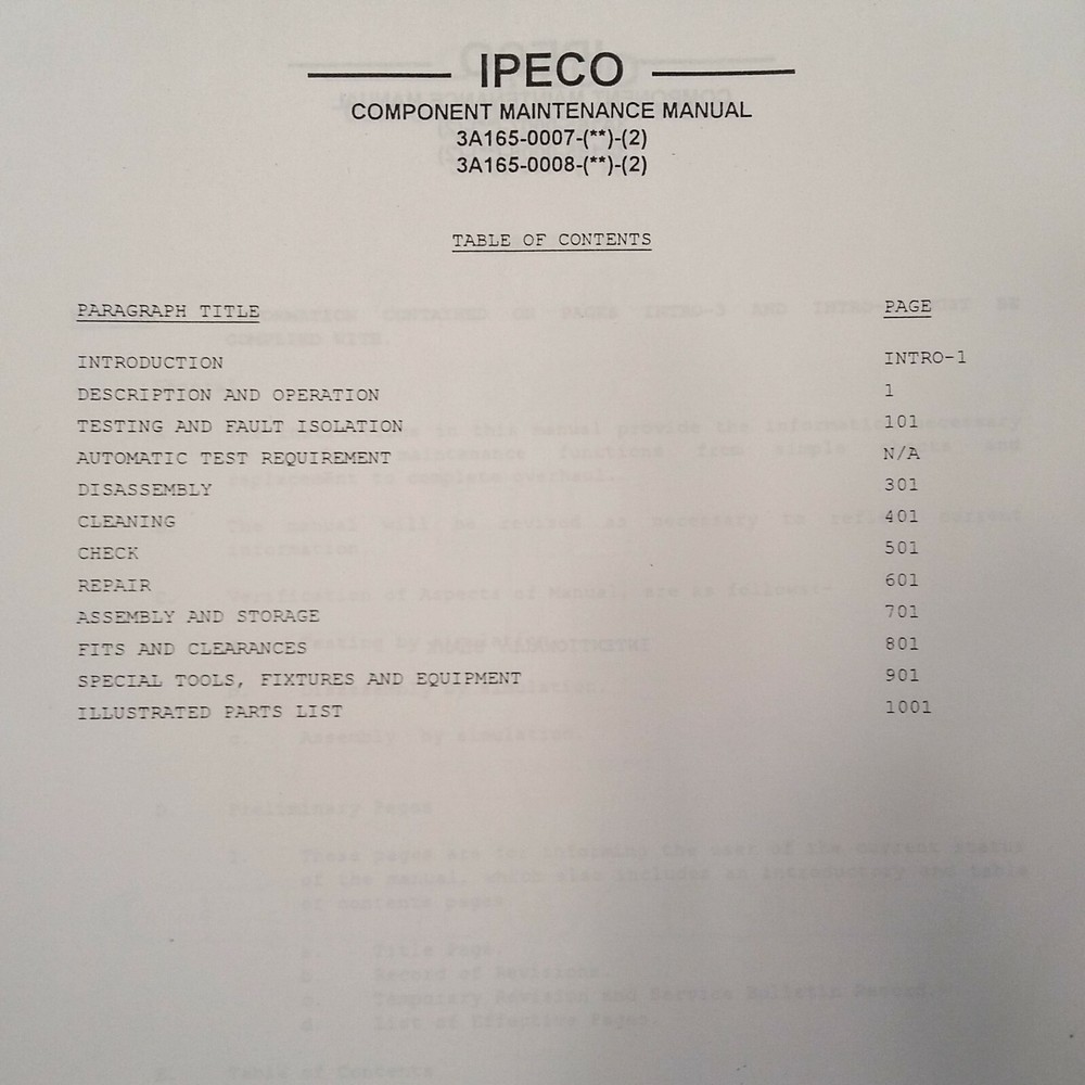 IPECO Crew Seat Assemblies 3A165 Series Component Maintenance Manual