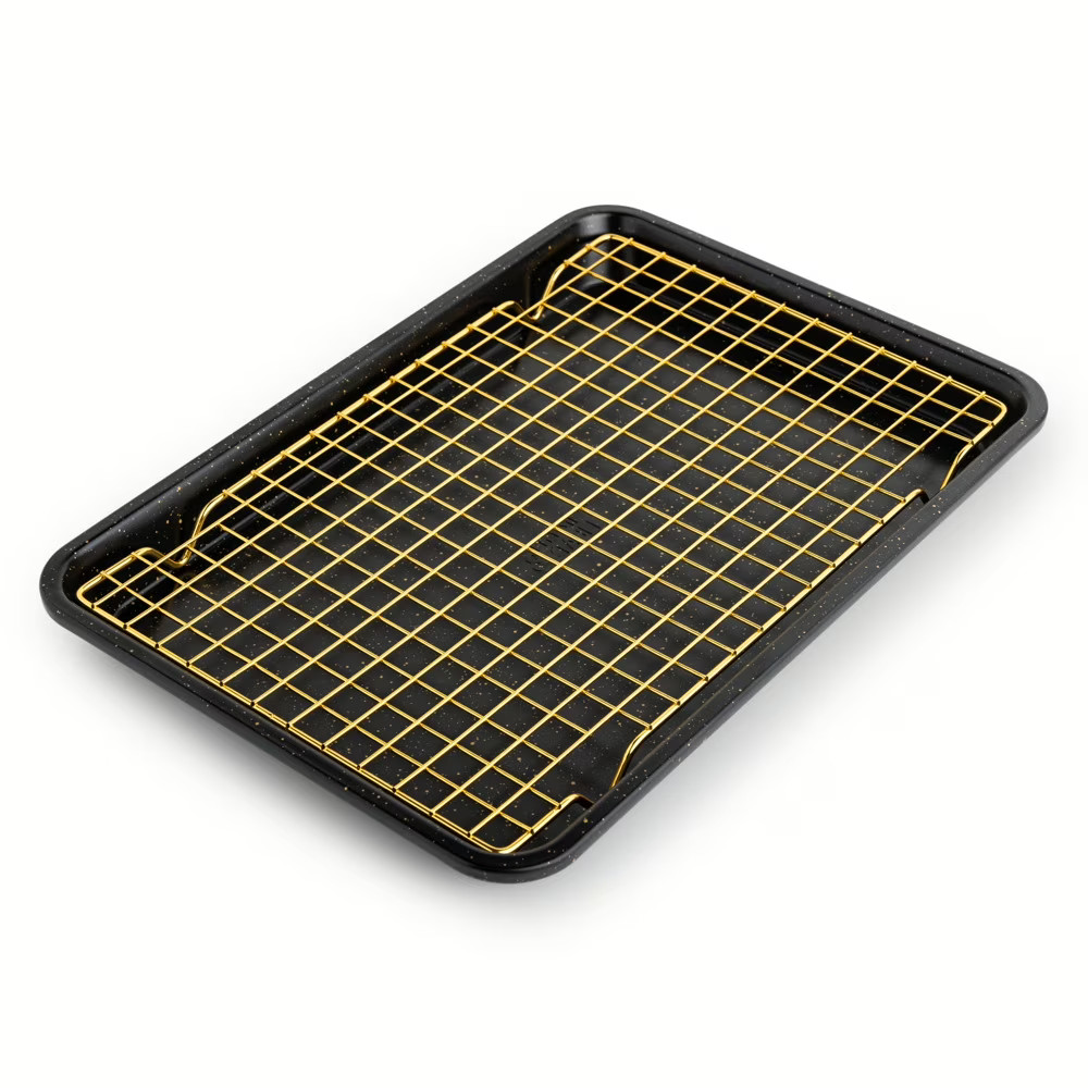 Thyme & Table Non-Stick Rectangle Baking Sheet with Gold Cooling Rack - Black