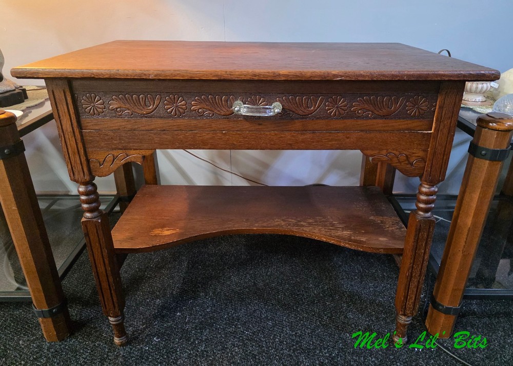 Antique 19th Century Oak Single Drawer Legs Work Table