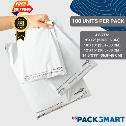 US PACK SMART White Plastic Poly Mailers 10"x13" / 100 Pack, Arctic
