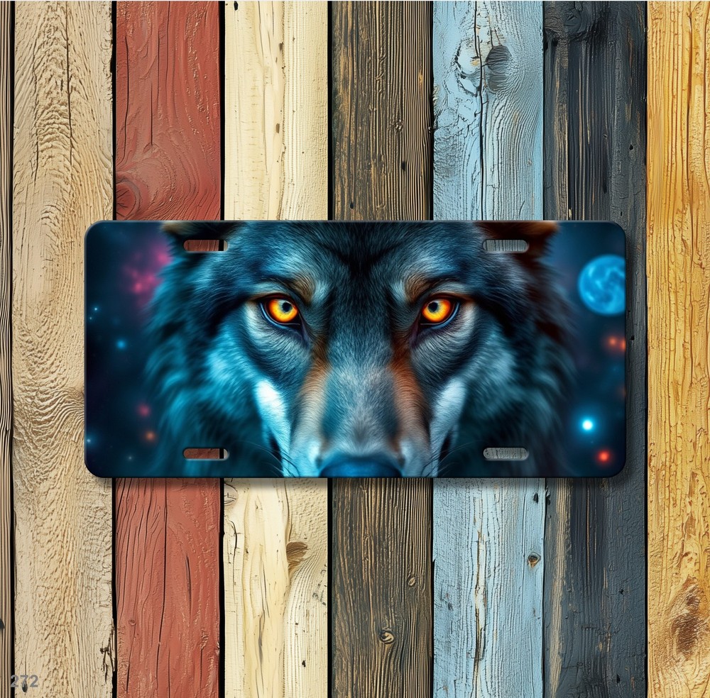 Powerful Wolf License Plate Optional Text Front Bumper Plate Gift Idea