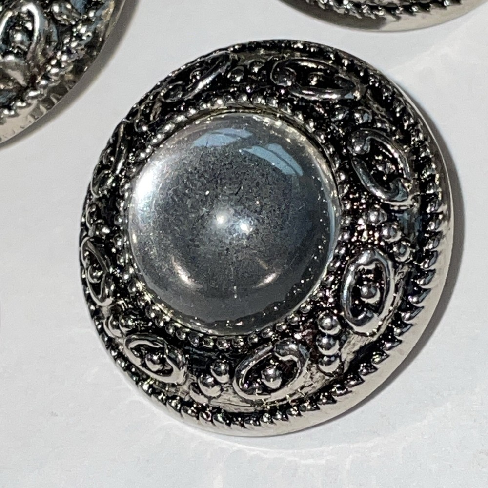 Set 5 Silver Tone Plastic Buttons Mirrored Cabochon Large 1”