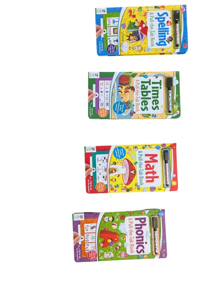 4 Kid Learning Book Math,reading Phonics Times Table Pull The Tab & Wipe Clean