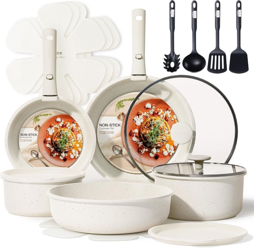 19-Piece Nonstick Cookware Set with Detachable Handle