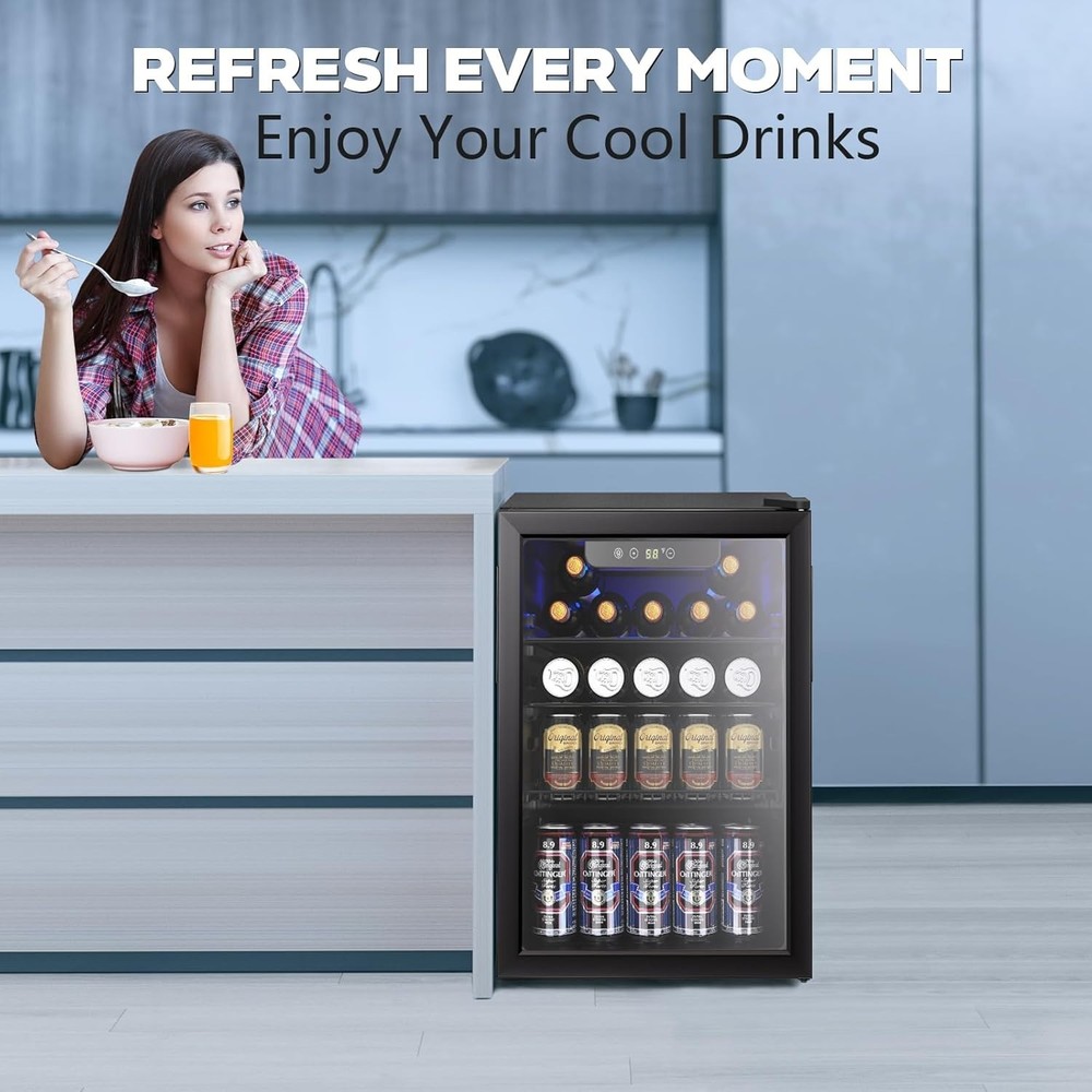High-Performance 95 Can Beverage Refrigerator with LED Display - Compact Design
