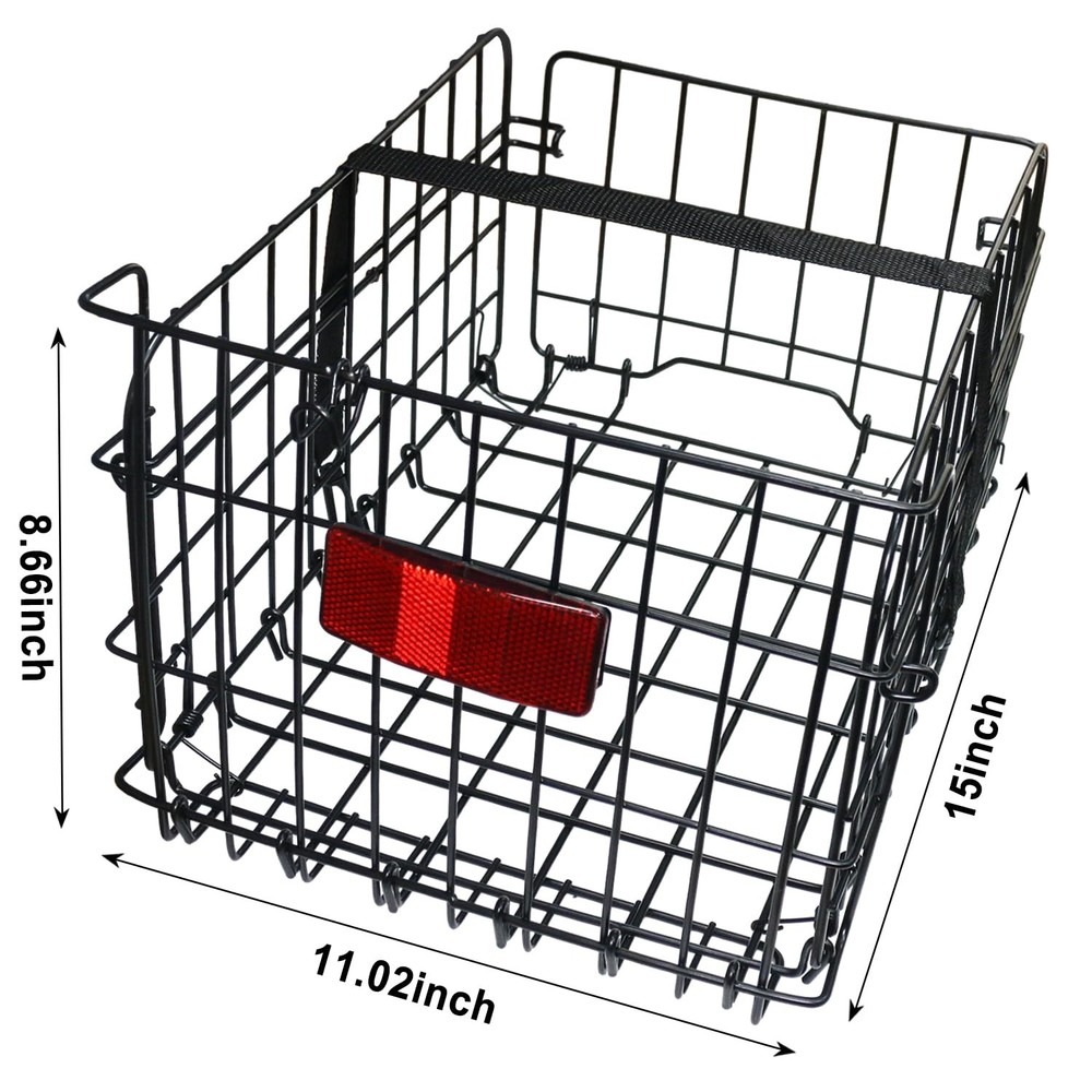 Quick Release Folding Rear Bike Basket with Strap & Reflective Light