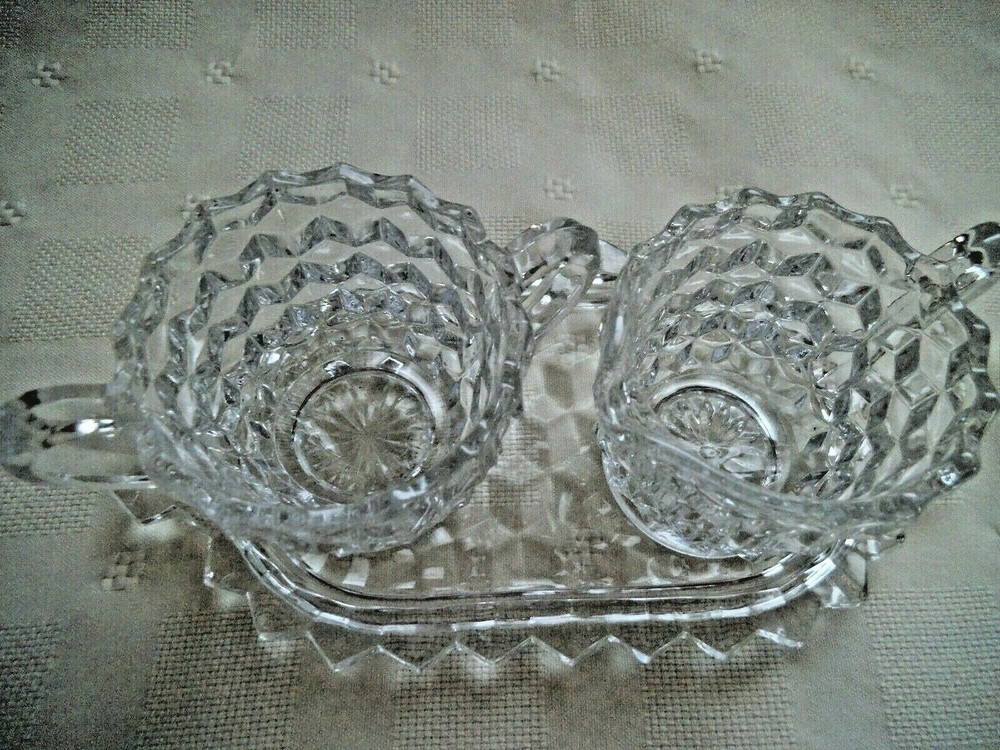 VTG ~ AMERICAN CLEAR CREAMER, SUGAR & TRAY ~ EUC