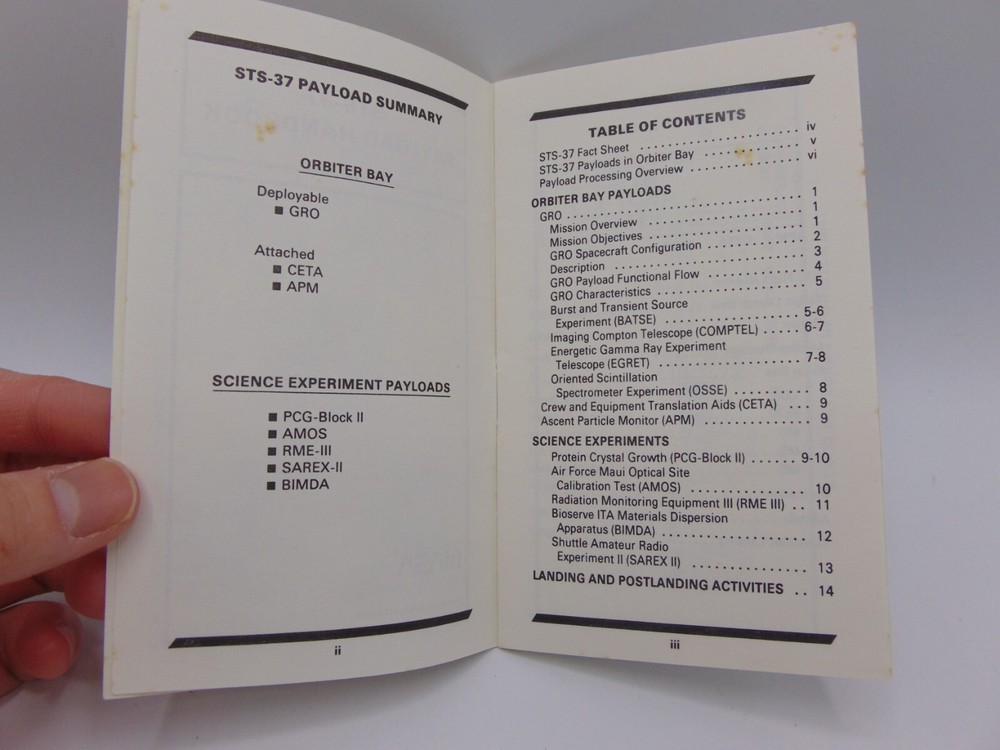 Vintage Nasa Space Program Space Shuttle Payload Handbook STS-37 STS 37