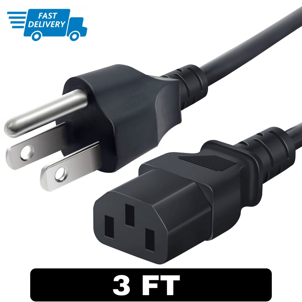 Universal 3 Prong Power Cord 3FT (1M) AC Cable For Computer TV Xbox PC Desktop