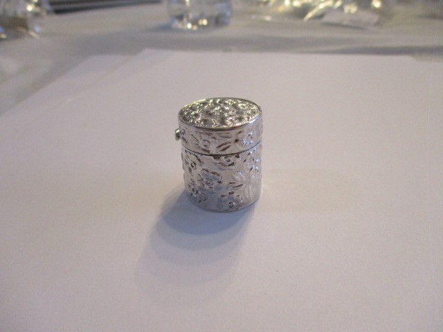 Sterling silver pill box barrel style flower style all around tall solid 925
