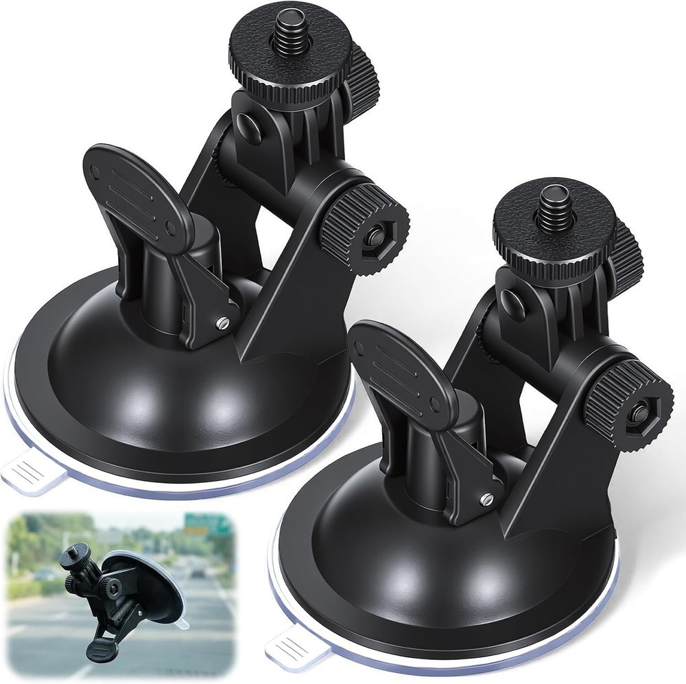 2 Pack Dash Cam Suction Cup Mount with 1/4 Screw Thread Windshield Camera Holder