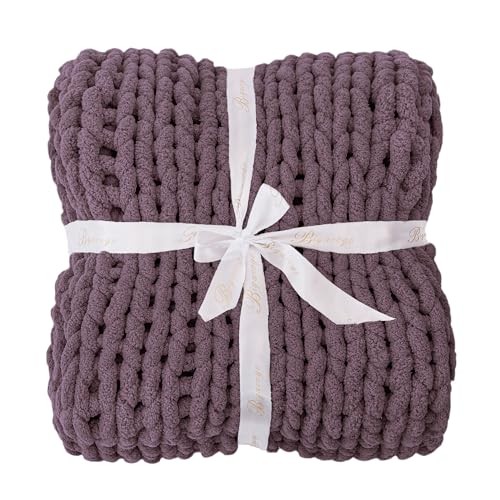 Chunky Knit Throw Blanket for Couch, 40"x60" (Medium Size Throw） Winter Grape