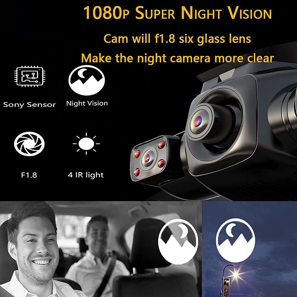 4 Lens Car DVR Dash Cam Video Recorder G-Sensor 1080P Front Side Inside Camera