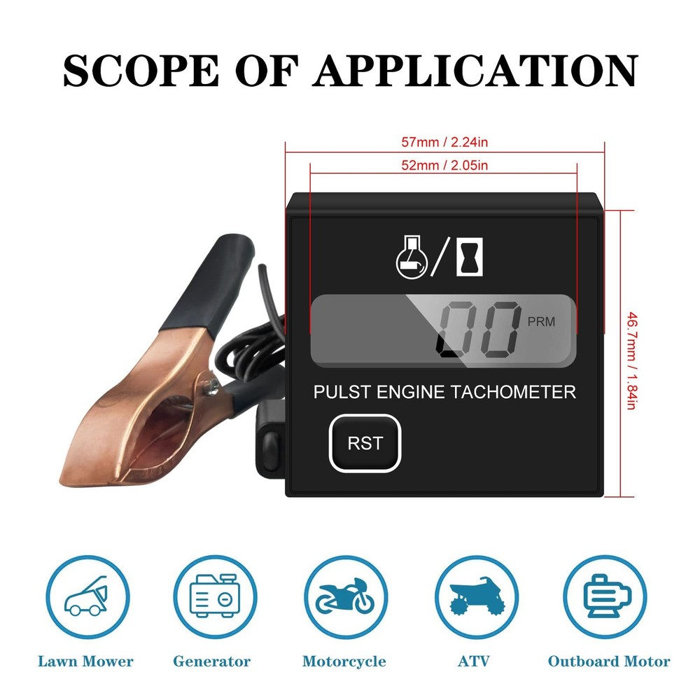 Small Engine Tachometer, Digital Tachometer Tach Gauge Reset Function Equipped w