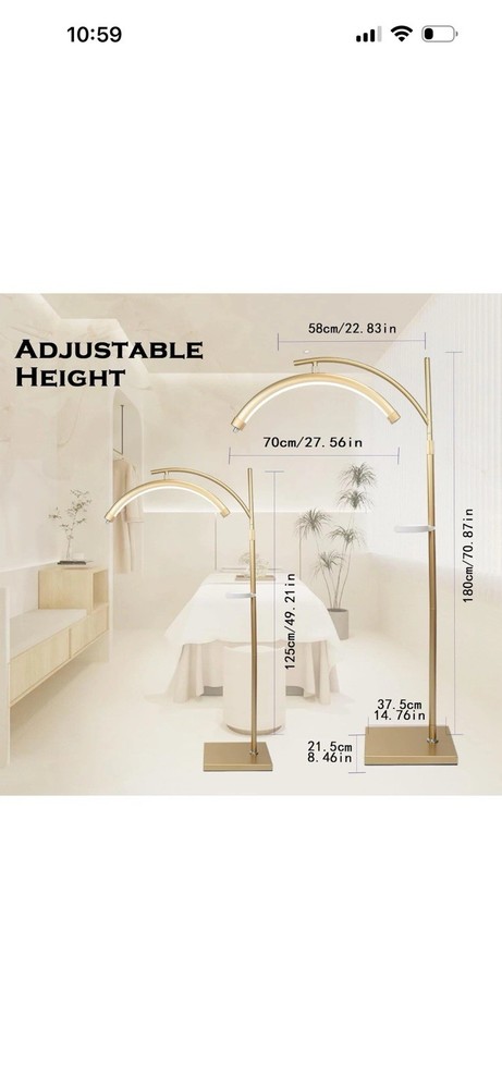 Adjustable LED GOLD Floor Lamp Light Eyelash Craft tattoo Extensions Reading