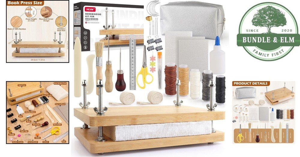 Complete Book Binding Kit with Press, Tools and Storage Bag for Beginners