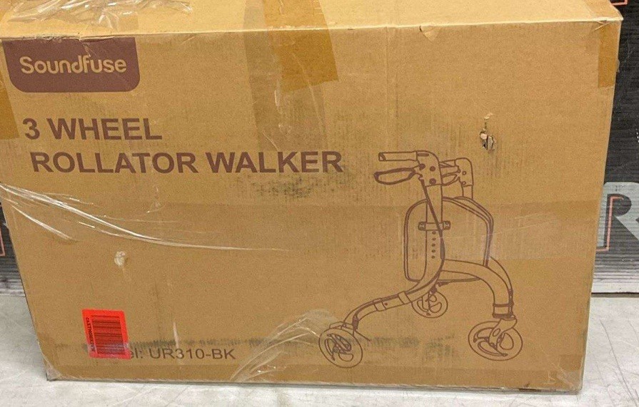 Soundfuse 3 Wheeled Walker. Adjustable, Lightweight, Foldable, New Black