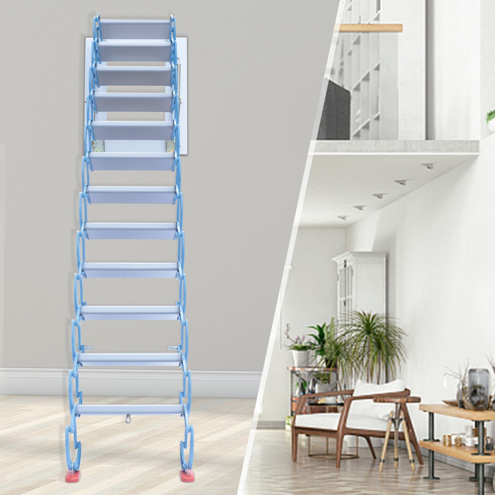 12 Steps Pull Down Attic Stairs Wall Mount Folding Stairs Ladder With Armrests