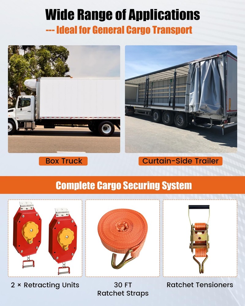 Cargo Strap Positioning & Retracting System Fit for Box Trucks & Curtain-Side...