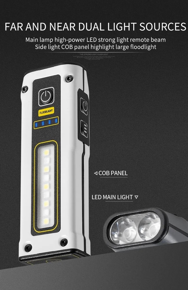 Mini Rechargeable LED Flashlight Magnetic Work Light COB Side Light Power Bank