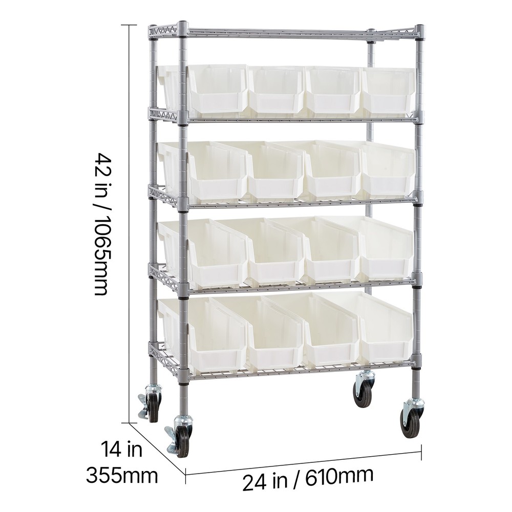 Uimoso 5-Tier Rolling Storage Rack with 16 Removable Bins
