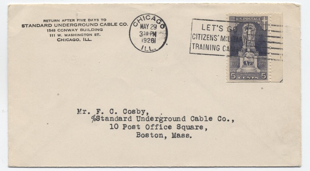 1926 Chicago IL #628 5ct Ericsson FDC standard underground cable [A39.70]