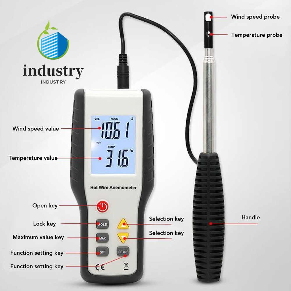 HT9829 Multifunctional Handheld Wind Speed Meter Thermal Anemometer LCD Display