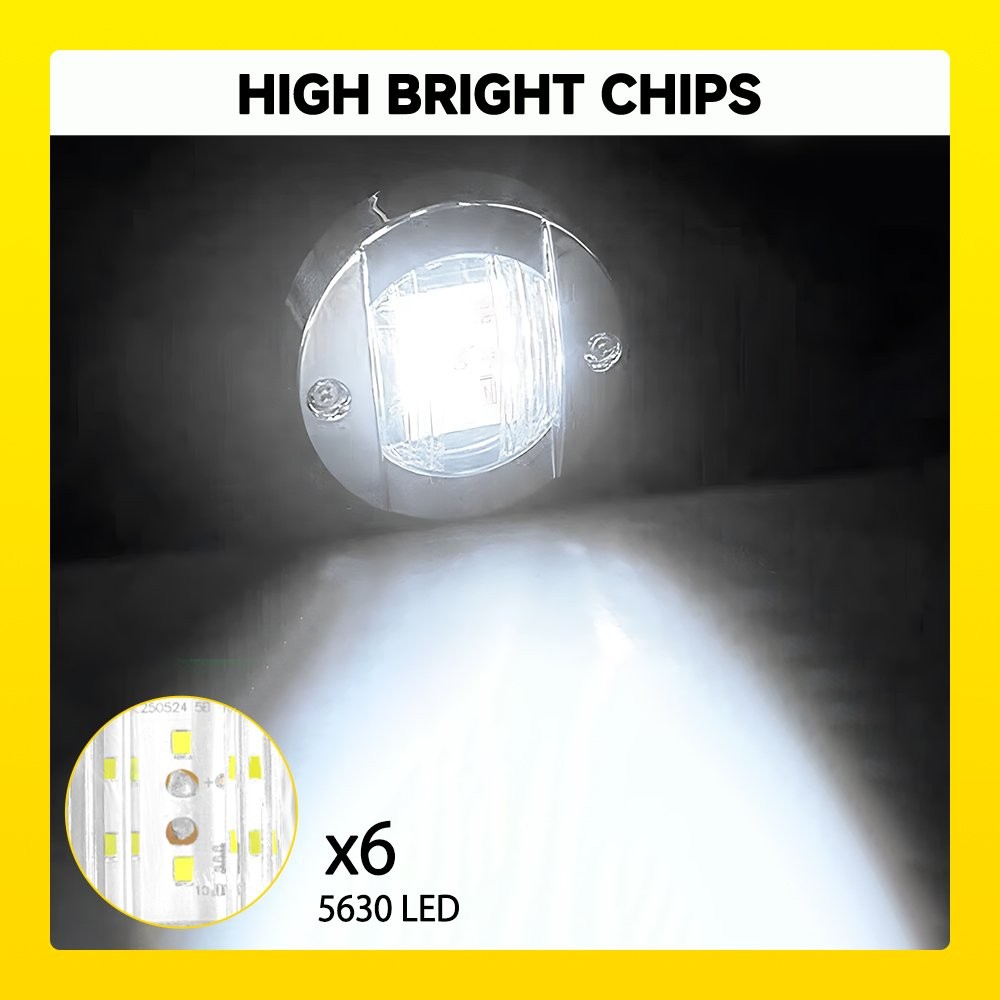 8Pcs Round White 12V LED Navigation Light Courtesy Light Marine Boat Stern Deck